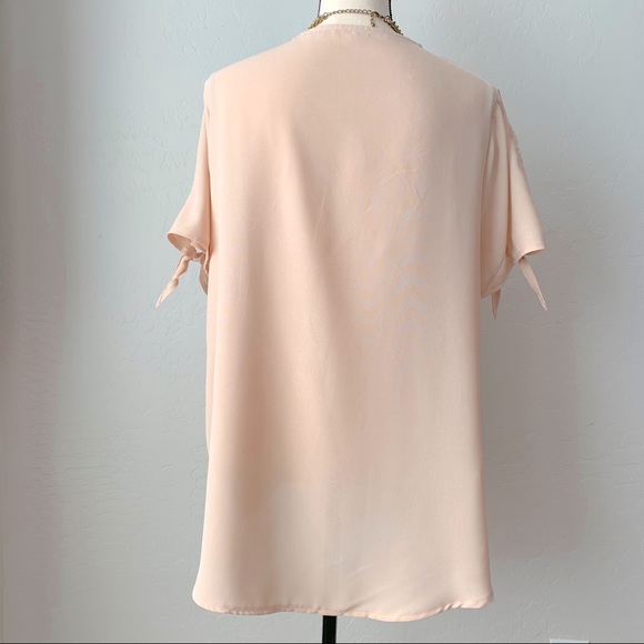 Blush Pink Surplice Top with Tie Sleeves - Picture 6 of 6
